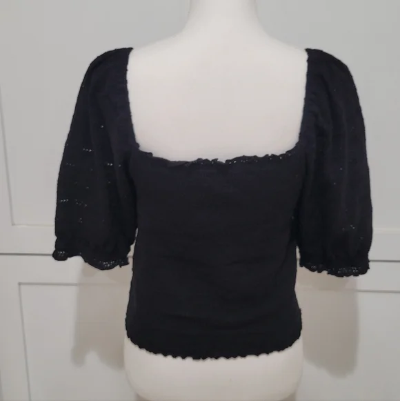Samsoe Samsoe Black Cotton Puff Sleeve Top w/Smocking | Size Large - Picture 4 of 8